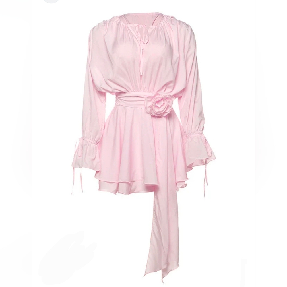 Chic Long Sleeve Pink Dress